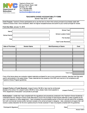 Teacher's Choice Accountability Form