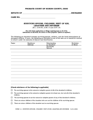 Ohio Surviving Spouse and Next of Kin Form