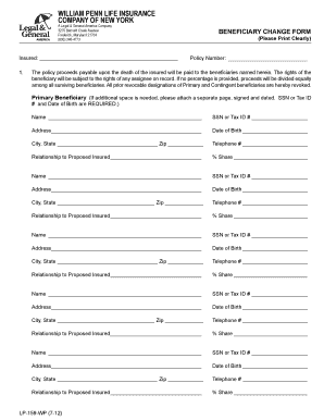 William Penn Life Insurance Beneficiary Change Form