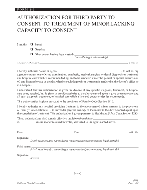 Authorization for Third Party to Consent to Treatment of Minor