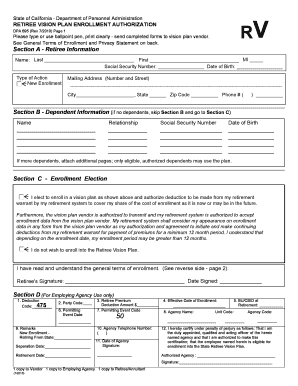 California Retiree Vision Plan Enrollment Authorization