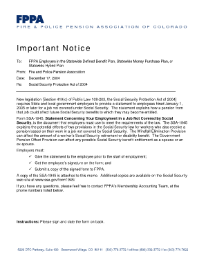 Statement Concerning Your Employment in a Job Not Covered by Social Security