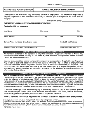 Arizona State Personnel System Application for Employment