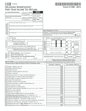 2012 Oklahoma Form 511NR Nonresident and Part-Year Resident Tax Return