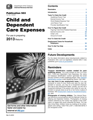 IRS Publication 503 Child and Dependent Care Expenses