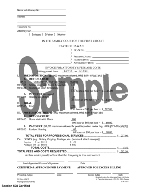 SAMPLE INVOICE FOR ATTORNEYS FEES AND COSTS