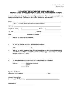 New Jersey Reasonable Accommodation Request Form