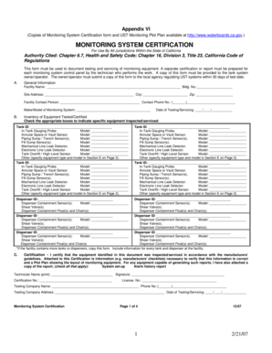 California Monitoring System Certification Form