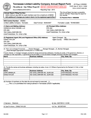 Tennessee LLC Annual Report Form AR