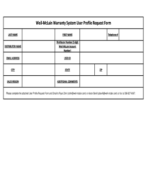 Weil-McLain Warranty System User Profile Request Form