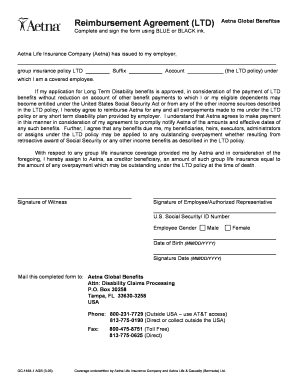 Aetna Long Term Disability Reimbursement Agreement