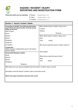 Hazard Incident Injury Reporting Form