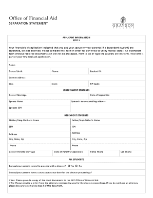 Financial Aid Separation Statement