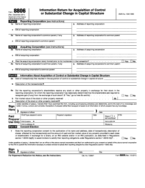 IRS Form 8806 Acquisition of Control