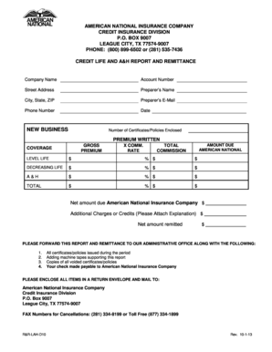 Credit Life and A&H Report and Remittance
