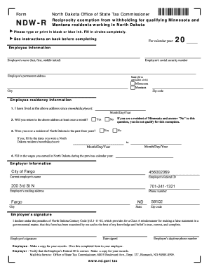 North Dakota NDW-R Reciprocity Exemption Form