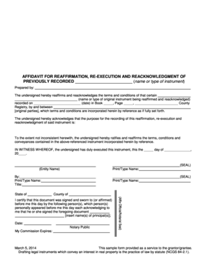 Affidavit for Reaffirmation of Recorded Instrument