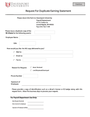 Request for Duplicate W-2 Form