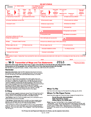 IRS Form W-3 Transmittal of Wage and Tax Statements
