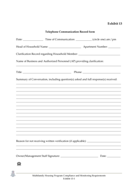 Telephone Communication Record Form