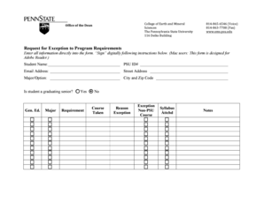 Request for Exception to Program Requirements