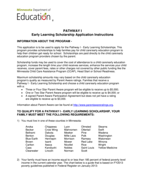 Pathway I Early Learning Scholarship Application