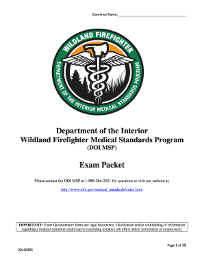 Wildland Firefighter Medical Standards Exam Packet