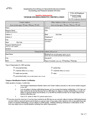 AO 213 Vendor Information/TIN Certification