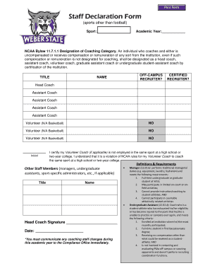 NCAA Staff Declaration Form