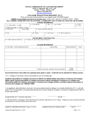 Texas College Education Request Form F-7