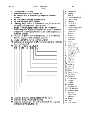 Anatomy and Physiology Chapter 1 Worksheet