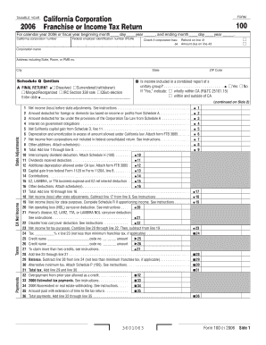 California Corporation Franchise or Income Tax Return 100