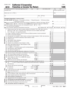 California S Corporation Franchise or Income Tax Return 100S