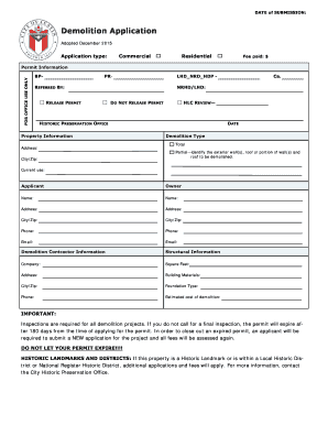 Commercial Residential Demolition Application