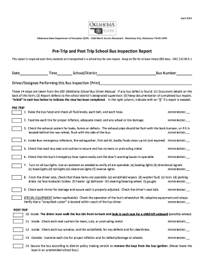Pre-Trip and Post Trip School Bus Inspection Report