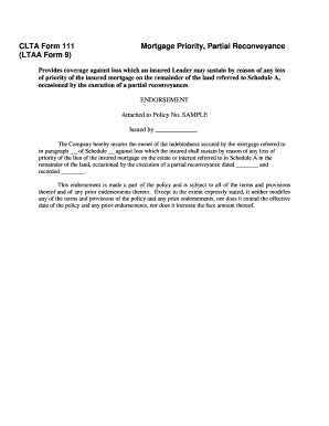 CLTA Form 111 Mortgage Priority Partial Reconveyance