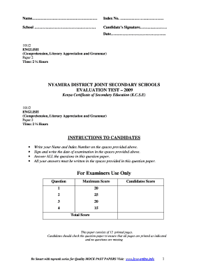 Kenya Certificate of Secondary Education English Exam