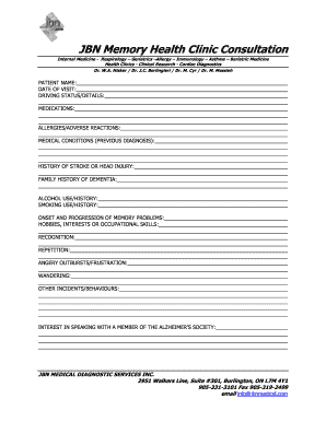Memory Health Clinic Consultation Form