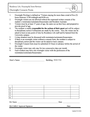 University Overnight Consent Form