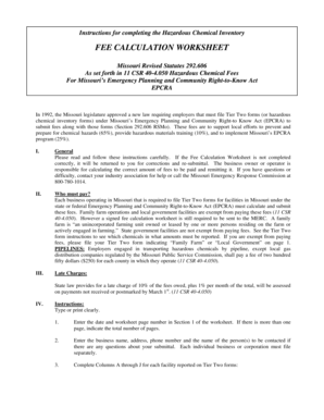 Missouri Hazardous Chemical Fee Calculation Worksheet