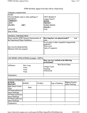 NTRP Self-Rate Appeal Form