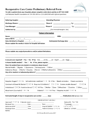 Recuperative Care Center Preliminary Referral Form