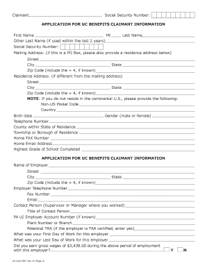 Pennsylvania Unemployment Compensation Initial Claim Form