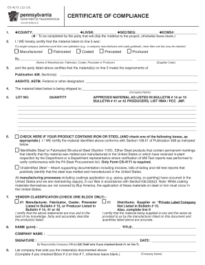 Pennsylvania Certificate of Compliance