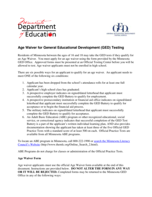Minnesota GED Age Waiver Application