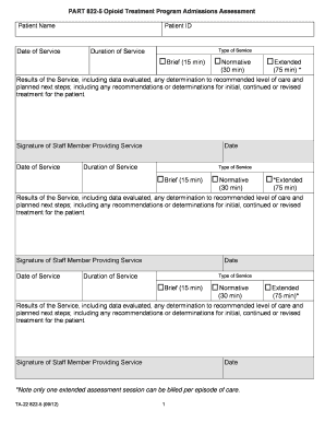 Part 822-5 Opioid Treatment Program Admissions Assessment