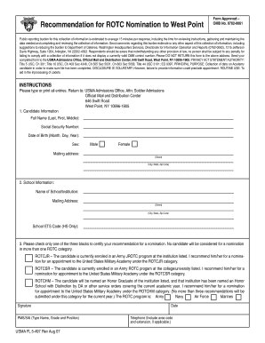 Recommendation for ROTC Nomination to West Point