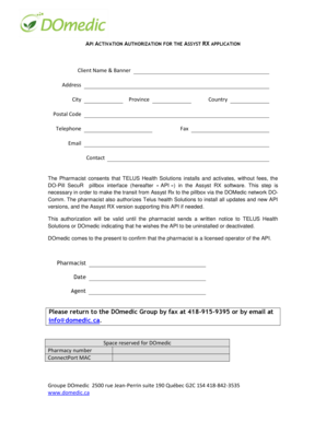 API Activation Authorization for Assyst RX