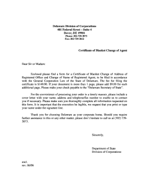 Certificate of Blanket Change of Agent