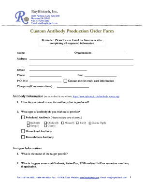 Custom Antibody Production Order Form